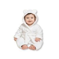Bis-2020-2345W: Baby Hooded Dressing Gown- WHITE (6-24 Months)